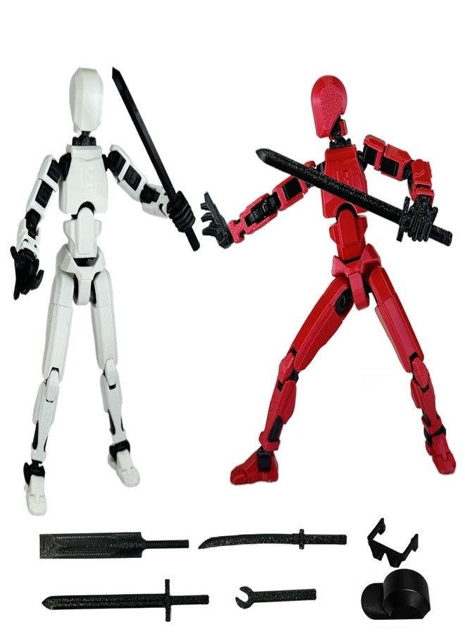 Fully Assembeled | D3craft Dummy 13 Articulated Action Figure | 3D Printed Robot Poseable Toy | 5.4" DIY Collectible Toy | 13 Movable Joints | Made in India (Combo of 2, RED+White) - Image 1