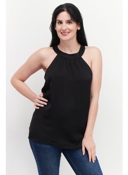 Women Scoop Neck Sleeveless Plain Top, Black
