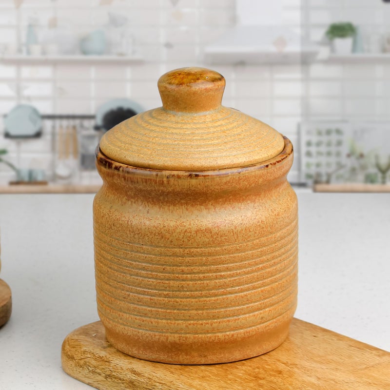 The Earth Store Brown 1000 ML Ceramic Pickle Jar Set of 1 | Barni Jar with Lid | Ceramic Jar Storage Container for Pickle/Achar, Sauces, Sugar (Color May Vary) - Image 3