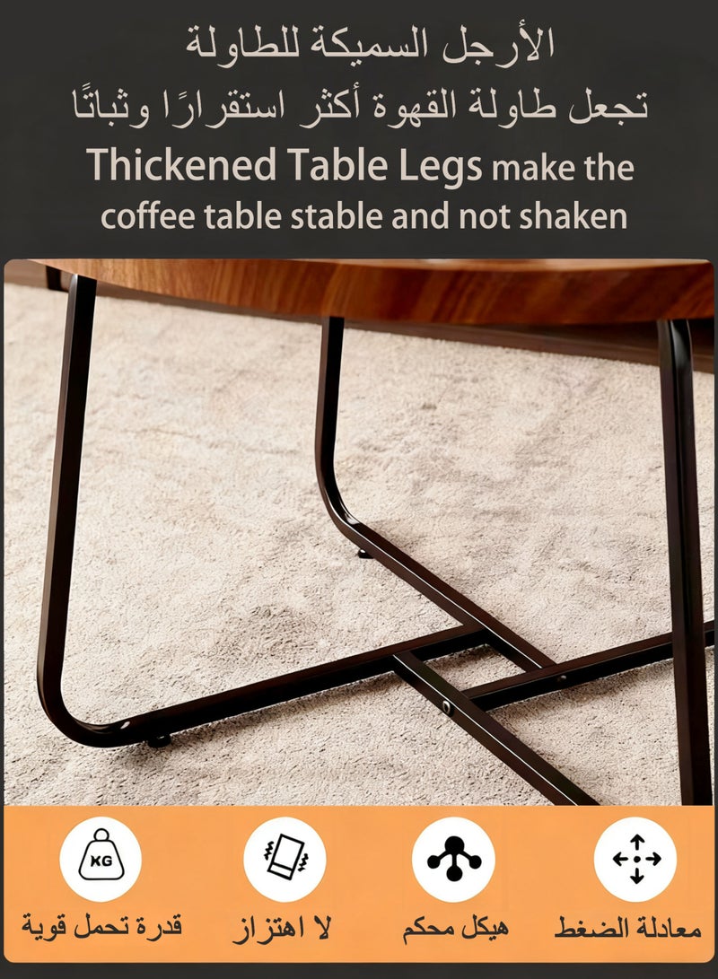 WEMART Coffee Table Nesting Brown Set of 2 Side Set Black Frame Circular Round and Wood Texture Wooden Tables, Living Room Bedroom Apartment Modern Industrial Simple Nightstand - Image 3