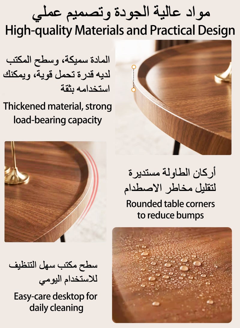 WEMART Coffee Table Nesting Brown Set of 2 Side Set Black Frame Circular Round and Wood Texture Wooden Tables, Living Room Bedroom Apartment Modern Industrial Simple Nightstand - Image 4