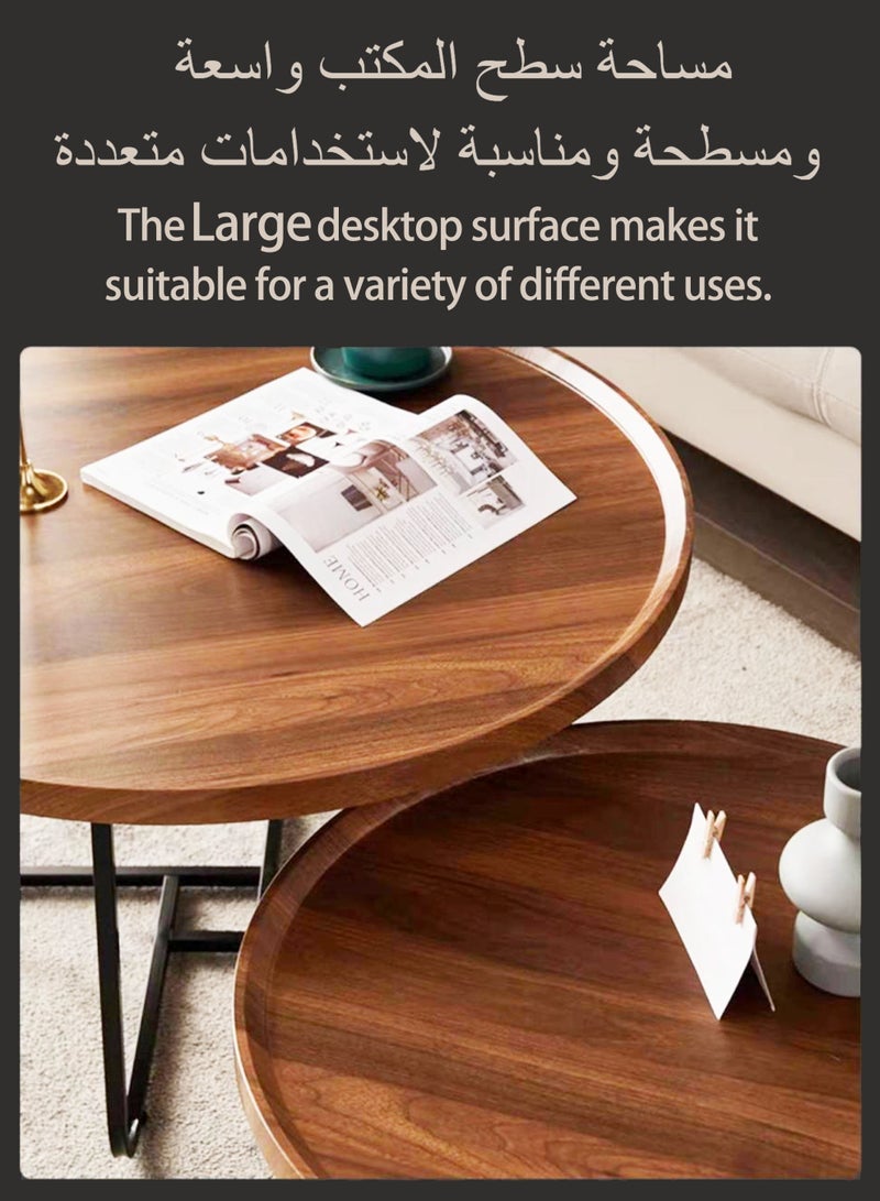 WEMART Coffee Table Nesting Brown Set of 2 Side Set Black Frame Circular Round and Wood Texture Wooden Tables, Living Room Bedroom Apartment Modern Industrial Simple Nightstand - Image 5