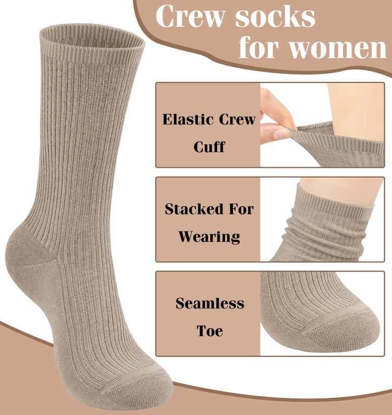 YSense Women's Cotton Crew Socks 6 Pairs, Long Cute Aesthetic Neutral Athletic Boot Socks for Women Stocking Stuffers Gifts - Image 2
