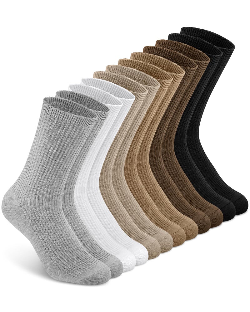 YSense Women's Cotton Crew Socks 6 Pairs, Long Cute Aesthetic Neutral Athletic Boot Socks for Women Stocking Stuffers Gifts - Image 1