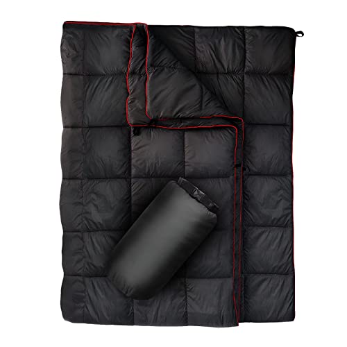 GLORSIGN Outdoor Puffy Camping Blanket Lightweight Down Alternative Puffy Printed Camping Large Ultra Warm Hammock Top Quilt Waterproof Blanket for Traveling Picnic Beach Party Cold Weather Black