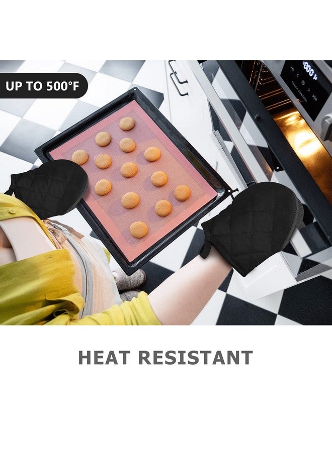 Qulable Qulable 1 Pair Short Oven Mitts - Silicone Kitchen Oven Gloves High Heat Resistant 500℉, Mini Oven Mits with Non-Slip Grip Surfaces and Hanging Loop for BBQ, Baking, Cooking and Grilling (Black) - Image 2