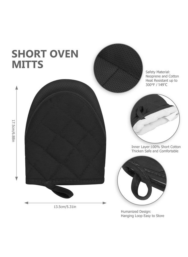 Qulable Qulable 1 Pair Short Oven Mitts - Silicone Kitchen Oven Gloves High Heat Resistant 500℉, Mini Oven Mits with Non-Slip Grip Surfaces and Hanging Loop for BBQ, Baking, Cooking and Grilling (Black) - Image 3