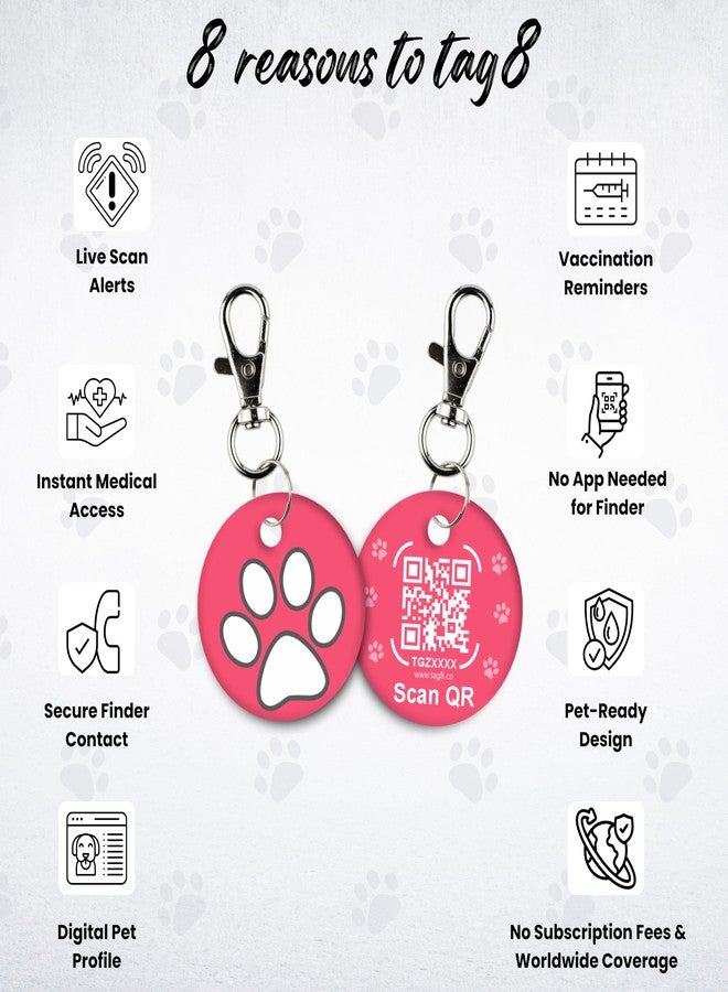 tag8 Smart Pet ID Tag - Anti-Loss NFC & QR Code Tag, Silent Silicone Dog & Cat ID Collar Tag, Digital Pet Profile & Easy Owner Contact - Pink-Pack 1 - Image 3