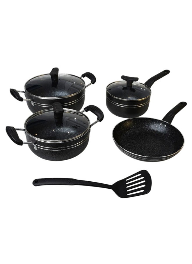 Cady One Granite pots and pans set with non-stick surfaces, heat-insulated handles and reinforced stainless steel lids, 8 pieces (16 cm frying pan - 24 cm frying pan - 20 cm saucepan - 24 cm saucepan-Silicone spoon)  - Image 2