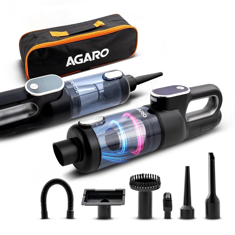 AGARO Car Vacuum Cleaner, Rechargeable Handheld Mini Vacuum with Blower Function, HEPA Filter & Digital Display, Type-C Charging, 7.4V Brushless Motor, 0.3L Dust Cup - Image 1