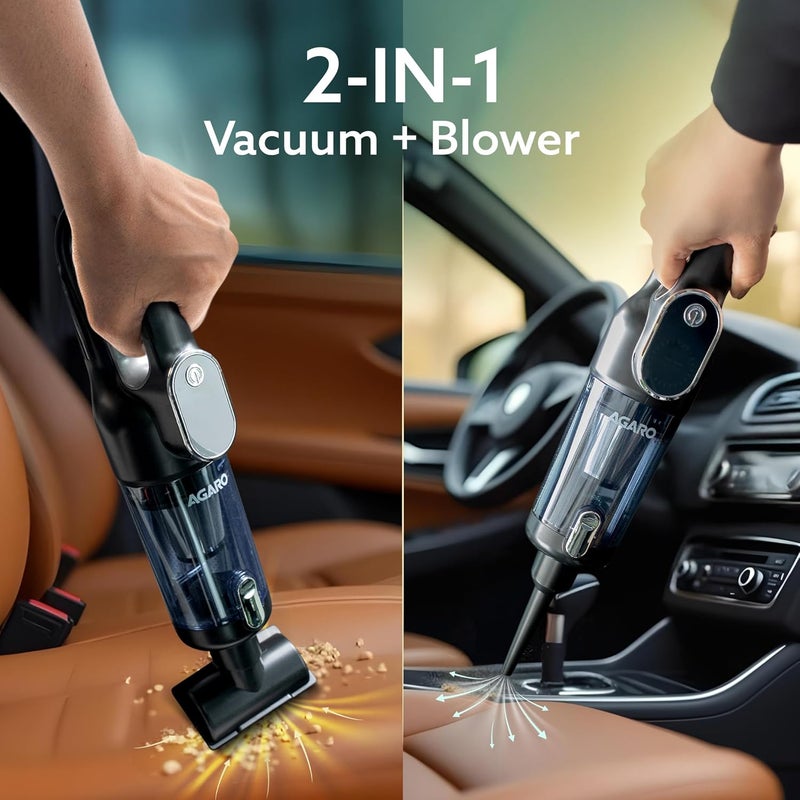 AGARO Car Vacuum Cleaner, Rechargeable Handheld Mini Vacuum with Blower Function, HEPA Filter & Digital Display, Type-C Charging, 7.4V Brushless Motor, 0.3L Dust Cup - Image 3