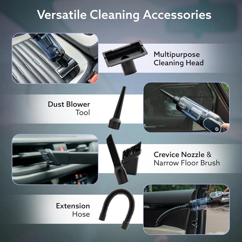 AGARO Car Vacuum Cleaner, Rechargeable Handheld Mini Vacuum with Blower Function, HEPA Filter & Digital Display, Type-C Charging, 7.4V Brushless Motor, 0.3L Dust Cup - Image 4