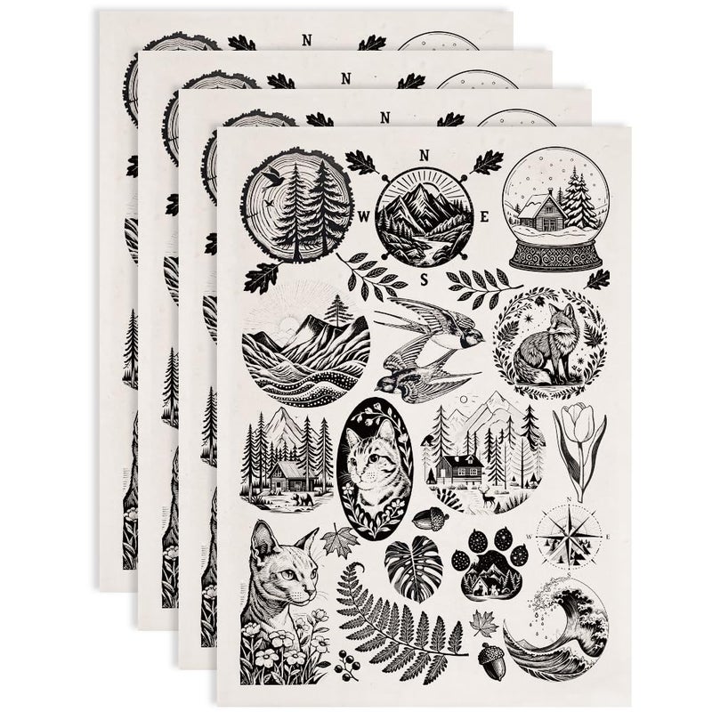 SUPERDANT 4PCS Mountain Scenery Underglaze Paper Transfer Cat Animal Transfer Paper for Clay Ceramic Porcelain Under Glaze Transfers for Pottery Enamel Decals Black Underglaze Decal Papers - Image 1