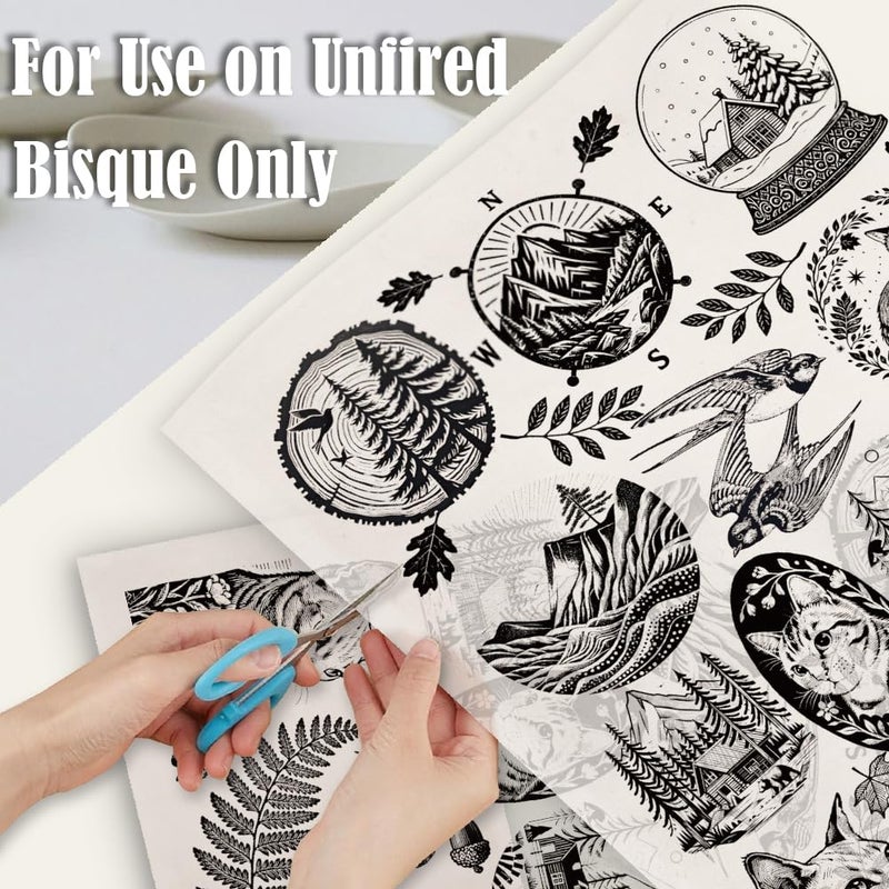SUPERDANT 4PCS Mountain Scenery Underglaze Paper Transfer Cat Animal Transfer Paper for Clay Ceramic Porcelain Under Glaze Transfers for Pottery Enamel Decals Black Underglaze Decal Papers - Image 3