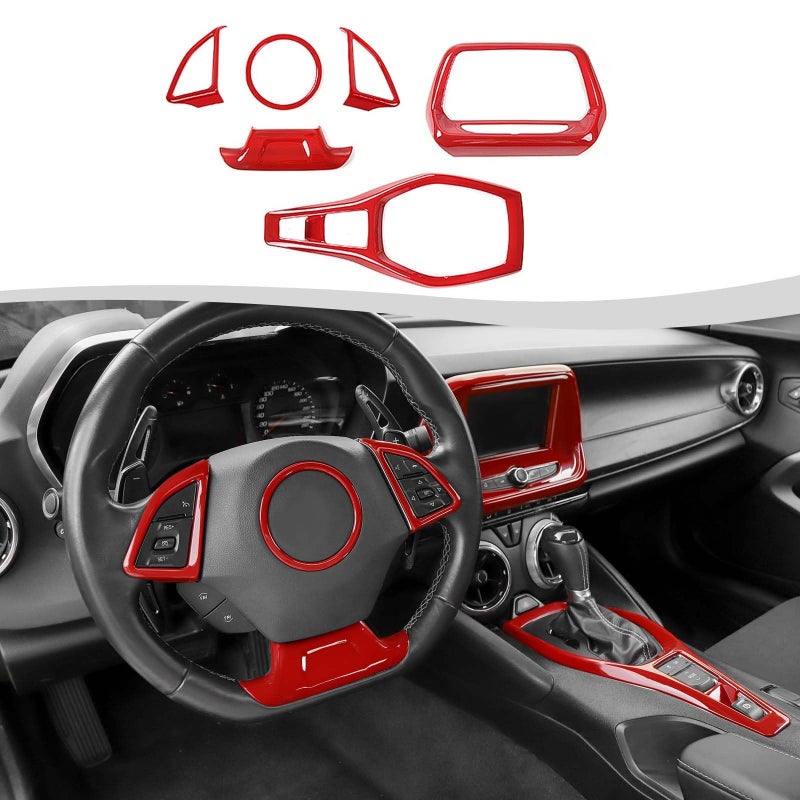 SQQP 6PCS Full Set Interior Trim Kit Fit for 20162023 Chevy Camaro SS ZL1 3LT Center Console Navigation GPS Screen Panel Frame Gear Shift Cover TrimRed for 8 Screen