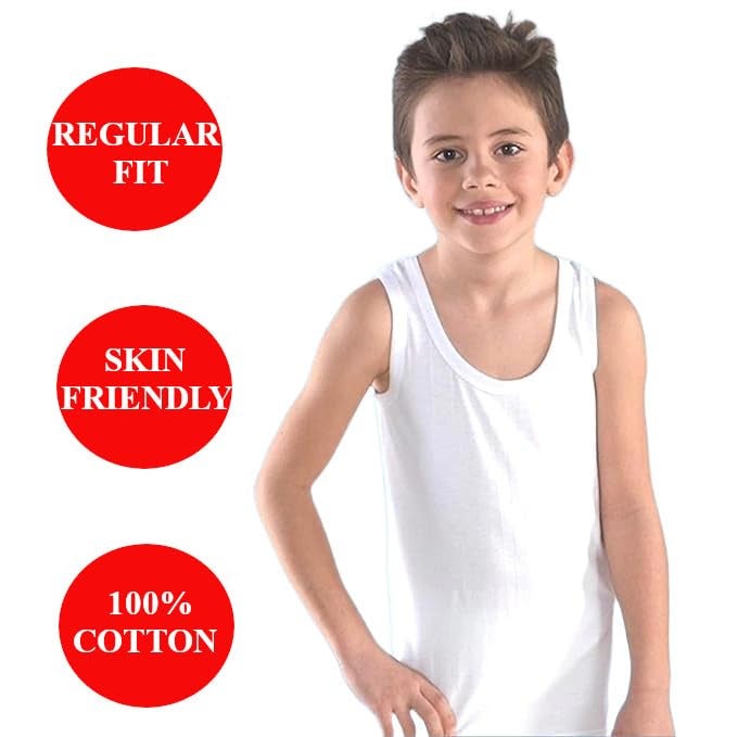 New Day Boys White Vest | 100% Cotton U-Neck Plain White Vest | Kids Baniyan | Pack of 3 (in, Age, 9 Years, 10 Years, Regular, White) - Image 3