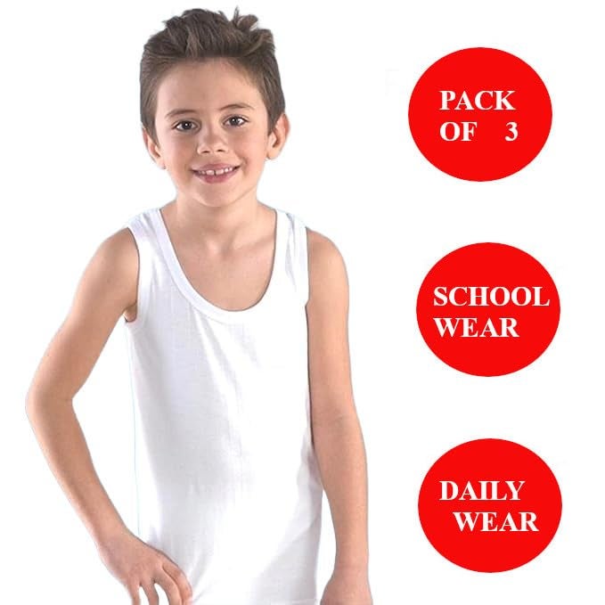 New Day Boys White Vest | 100% Cotton U-Neck Plain White Vest | Kids Baniyan | Pack of 3 (in, Age, 9 Years, 10 Years, Regular, White) - Image 4