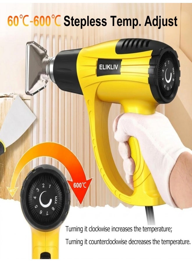 ELIKLIV Heat Gun 2000W, 60℃-600℃ Variable Temperature , Fast Heating 4 Nozzles for Crafts, Shrinking PVC, Stripping Paint - Image 4