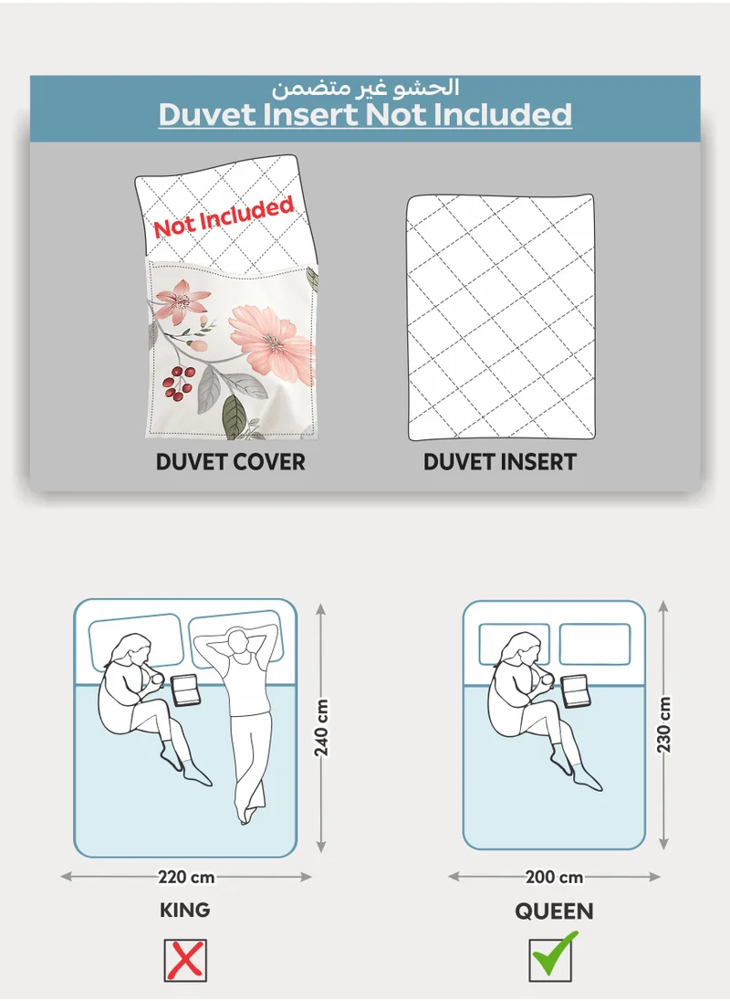 Donetella Printed Duvet Set, Queen Size 200x230 cm - 6-Pcs Bed Set, Microfiber Fabric - 1 Duvet Cover, 1 Fitted Sheet, 2 Pillow Shams, 2 Pillowcases (Filler Not Included)