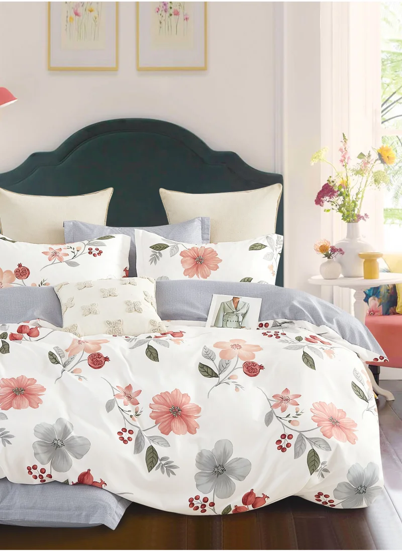 Donetella Printed Duvet Set, Queen Size 200x230 cm - 6-Pcs Bed Set, Microfiber Fabric - 1 Duvet Cover, 1 Fitted Sheet, 2 Pillow Shams, 2 Pillowcases (Filler Not Included)