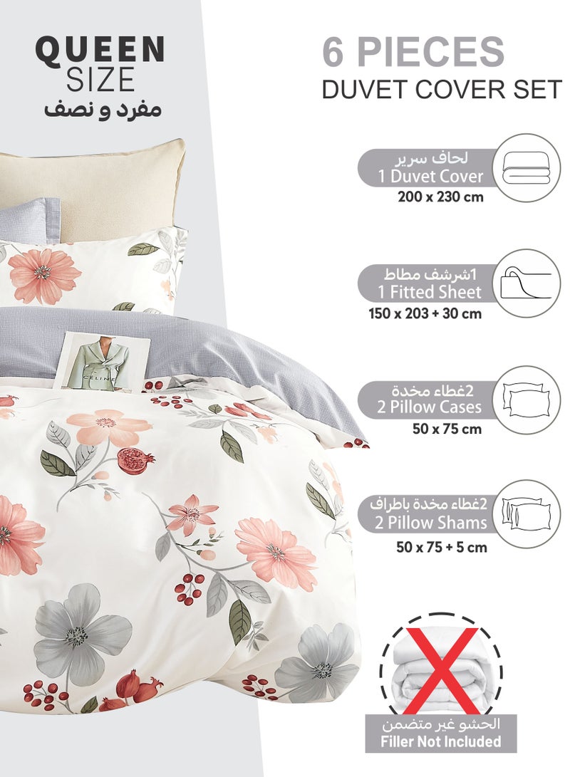 Donetella Printed Duvet Set, Queen Size 200x230 cm - 6-Pcs Bed Set, Microfiber Fabric - 1 Duvet Cover, 1 Fitted Sheet, 2 Pillow Shams, 2 Pillowcases (Filler Not Included) - Image 3
