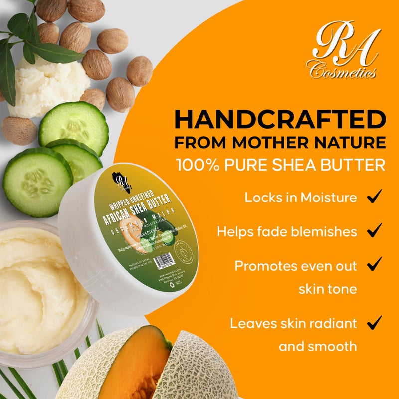 RA COSMETICS Whipped Shea Butter Cucumber-Melon - 12oz | 100% Pure & Natural African Shea Butter for Men & Women - Ultimate Handcrafted Moisturizer with Essential Vitamins for Radiant Skin - Image 3