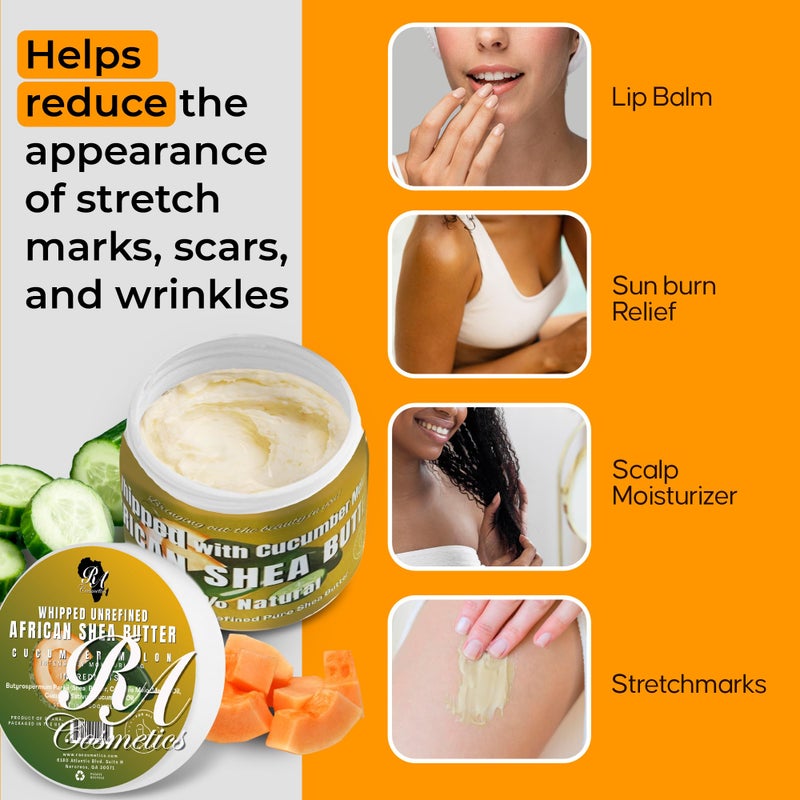 RA COSMETICS Whipped Shea Butter Cucumber-Melon - 12oz | 100% Pure & Natural African Shea Butter for Men & Women - Ultimate Handcrafted Moisturizer with Essential Vitamins for Radiant Skin - Image 5