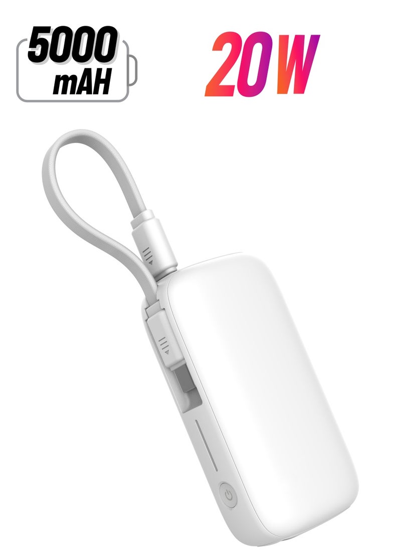 Powerology PD20W 5000mAh Power Bank / QC 18W / Type-C Port and USB-A Port / Removable Cable / Built-In Safeguards / Advanced Charging Technology / Compact and Portable / 2 Device Charging - White  - Image 1