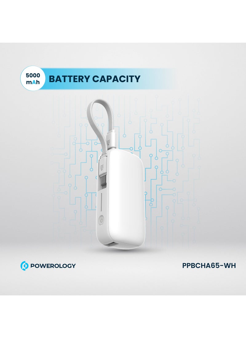 Powerology PD20W 5000mAh Power Bank / QC 18W / Type-C Port and USB-A Port / Removable Cable / Built-In Safeguards / Advanced Charging Technology / Compact and Portable / 2 Device Charging - White  - Image 5