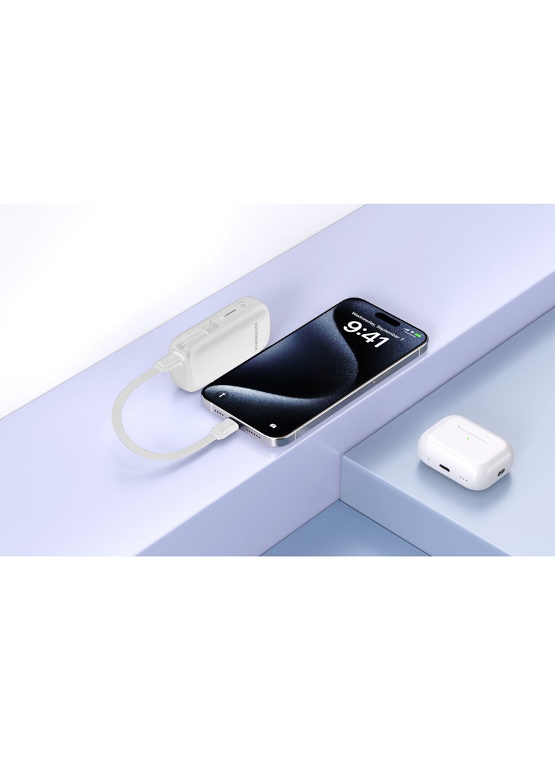 Powerology PD20W 5000mAh Power Bank / QC 18W / Type-C Port and USB-A Port / Removable Cable / Built-In Safeguards / Advanced Charging Technology / Compact and Portable / 2 Device Charging - White  - Image 2