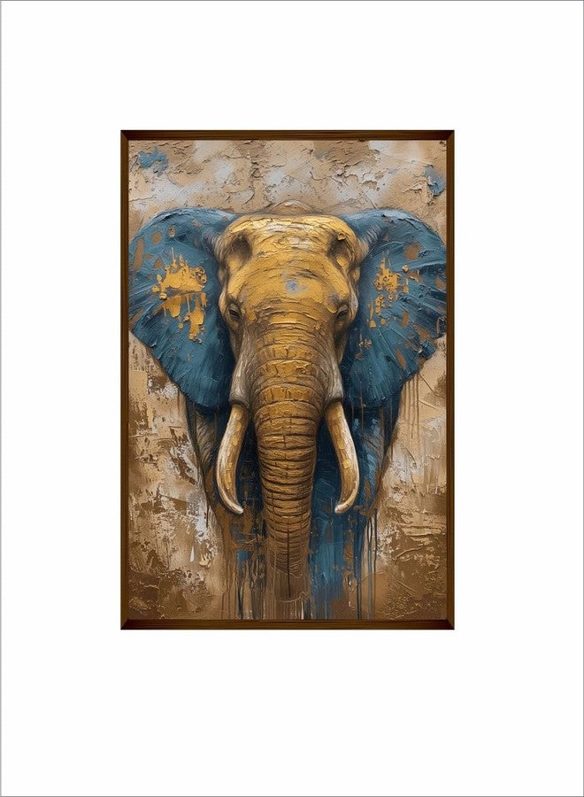 Artsense Wood abstract lucky blue elephant Painting For Wall Decoration Abstract Wall For Living Room Big Size Painting With Frame-Multicolor -20X30 Inches/(50X71Cm) (Blue) - Image 2