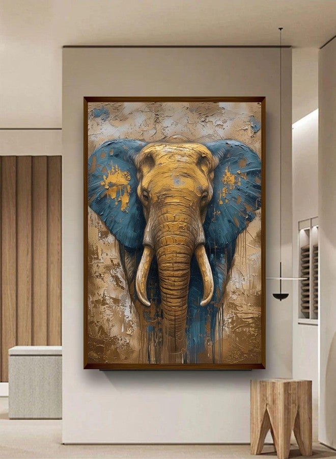 Artsense Wood abstract lucky blue elephant Painting For Wall Decoration Abstract Wall For Living Room Big Size Painting With Frame-Multicolor -20X30 Inches/(50X71Cm) (Blue) - Image 1