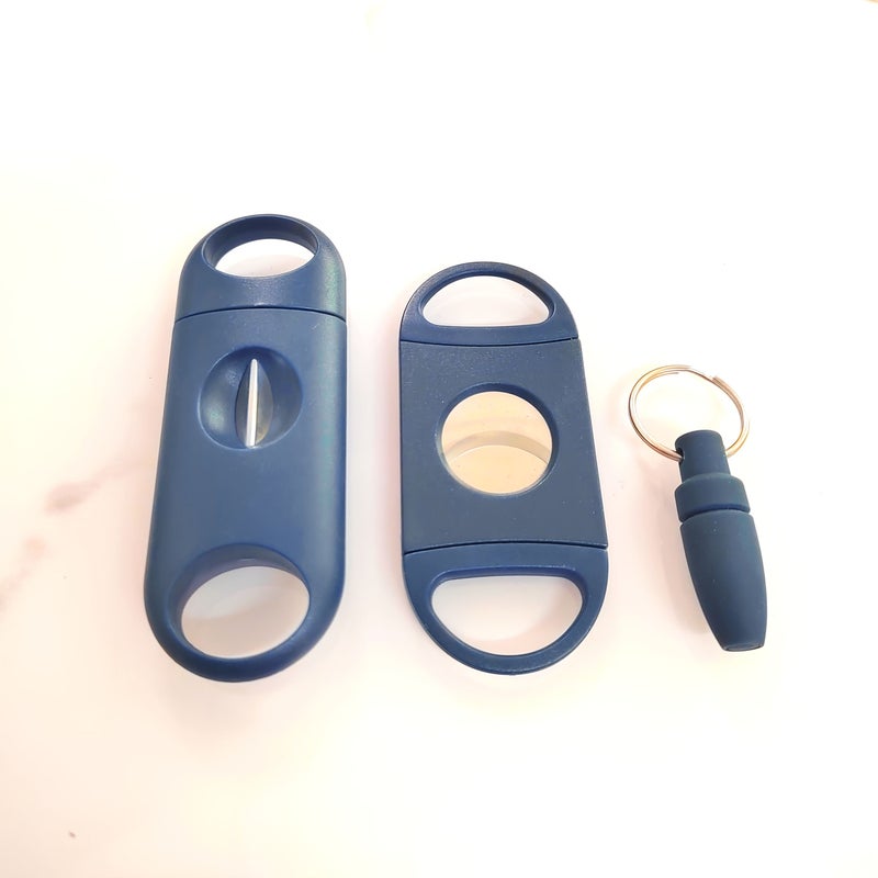 Green Three Piece Cigar Cutter Set Stainless Steel Double Blade Knife Tool - Image 4