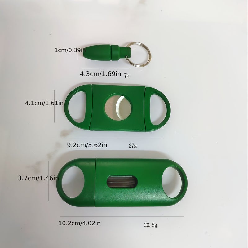 Green Three Piece Cigar Cutter Set Stainless Steel Double Blade Knife Tool - Image 3