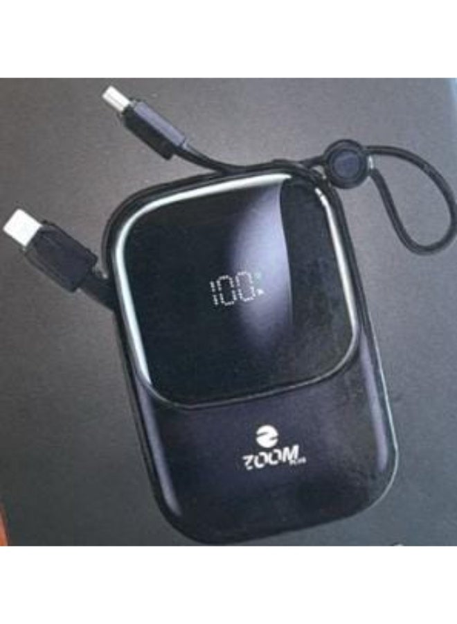 زوم بلس 🔋 باور بانك ZOOM PLUS ZP_33 FANCY صغير الحجم وسريع الشحن - سعة 10000 مللي أمبير في الساعة مع كابلات مدمجة وشاشة LED - Image 2