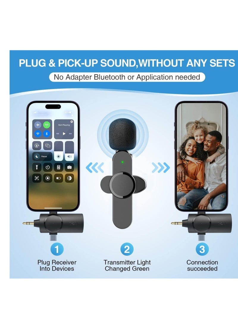 Dual Wireless Lavalier Lapel Microphone for iPhone, Android, Camera-Cordless Double Mics Plug-Play 2.4G Ultra Low Delay Built-in Noise Reduction Chip 7H Long Working Time for Two-Person Creator - Image 3