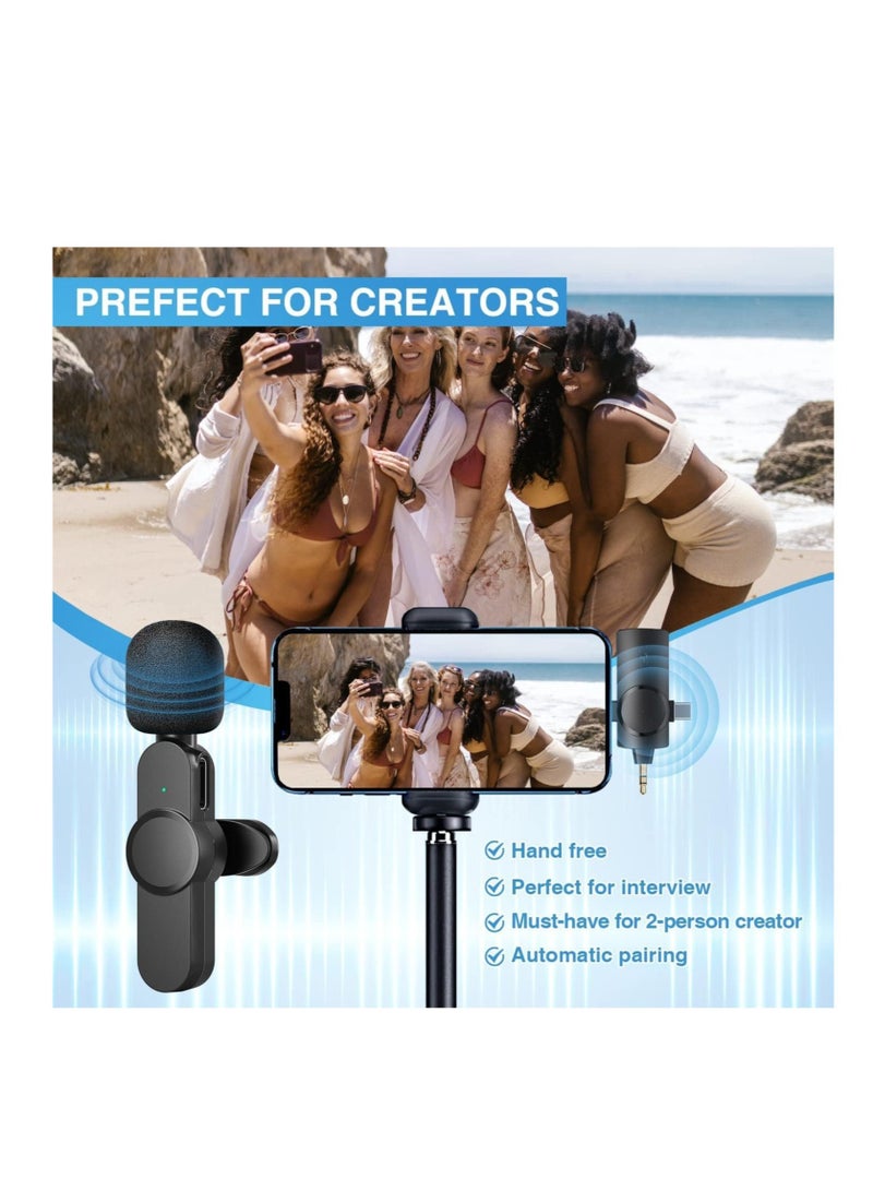 Dual Wireless Lavalier Lapel Microphone for iPhone, Android, Camera-Cordless Double Mics Plug-Play 2.4G Ultra Low Delay Built-in Noise Reduction Chip 7H Long Working Time for Two-Person Creator - Image 2