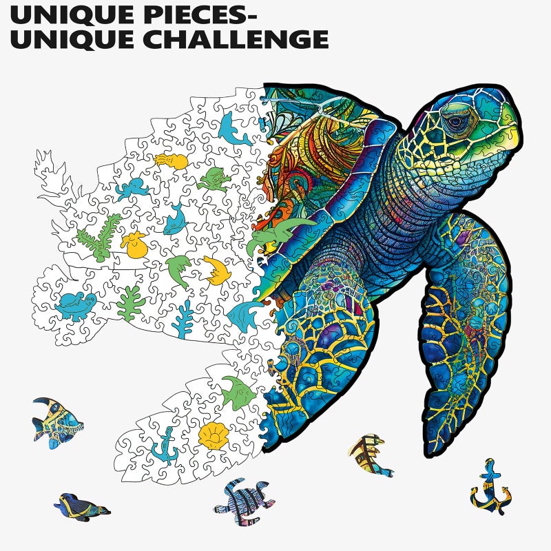 MYS Aurora Wooden Puzzles, Sea Turtle Jigsaw Puzzles 200 Pieces, FSC Certified 5MM Unique Shaped Wooden Puzzle for Adults and Kids, Birthday Gift Family Game 9.2 x 11.2 Inch - Image 3