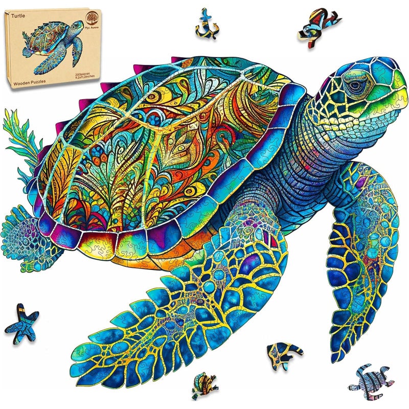 MYS Aurora Wooden Puzzles, Sea Turtle Jigsaw Puzzles 200 Pieces, FSC Certified 5MM Unique Shaped Wooden Puzzle for Adults and Kids, Birthday Gift Family Game 9.2 x 11.2 Inch - Image 1