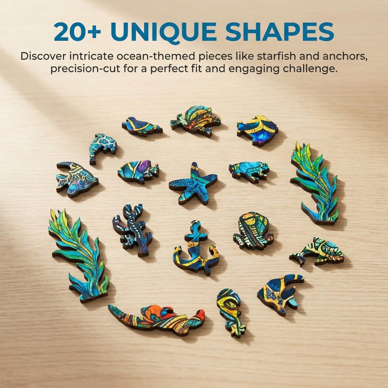 MYS Aurora Wooden Puzzles, Sea Turtle Jigsaw Puzzles 200 Pieces, FSC Certified 5MM Unique Shaped Wooden Puzzle for Adults and Kids, Birthday Gift Family Game 9.2 x 11.2 Inch - Image 5