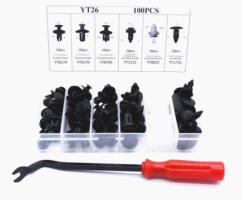 TAKPART 100Pcs 12 Sizes Car Fixing Clips Universal Door Trim Clamps Bumpers Fixing Clips Solving Tool with Disassembly Tools - Image 1