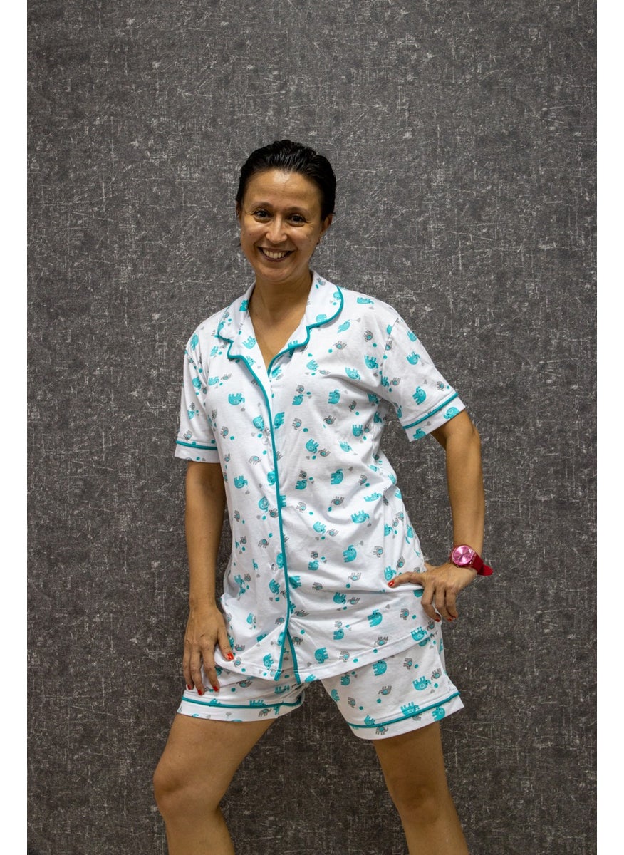 class Cotton Printed Buttoned Pajama Set  - Image 1