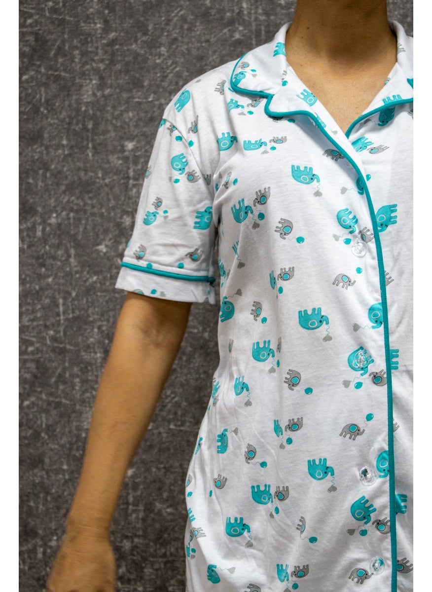 class Cotton Printed Buttoned Pajama Set  - Image 3