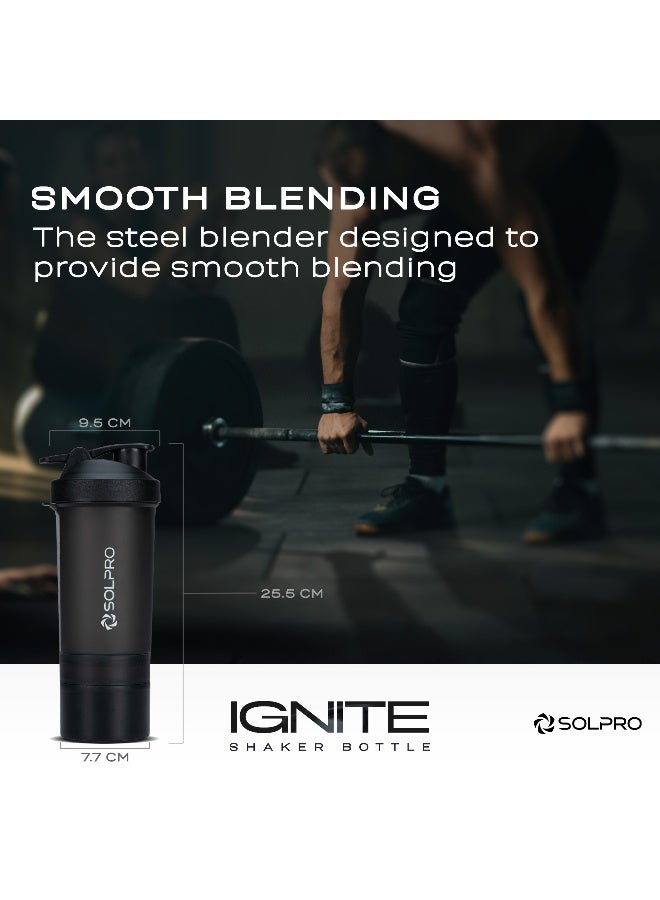 SOLPRO Ignite Shaker Bottle | 850mL | Built in Storage Compartment | Leak-Proof and Portable | Non-Slip Grip | Ideal for Protein Shakes, Smoothies, Pre Workout and More | BPA Free - Image 5