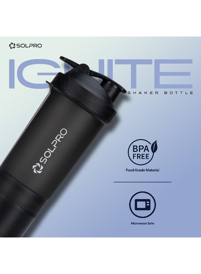 SOLPRO Ignite Shaker Bottle | 850mL | Built in Storage Compartment | Leak-Proof and Portable | Non-Slip Grip | Ideal for Protein Shakes, Smoothies, Pre Workout and More | BPA Free - Image 2