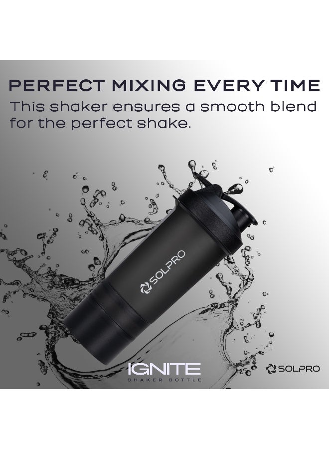 SOLPRO Ignite Shaker Bottle | 850mL | Built in Storage Compartment | Leak-Proof and Portable | Non-Slip Grip | Ideal for Protein Shakes, Smoothies, Pre Workout and More | BPA Free - Image 4