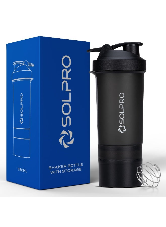 SOLPRO Ignite Shaker Bottle | 850mL | Built in Storage Compartment | Leak-Proof and Portable | Non-Slip Grip | Ideal for Protein Shakes, Smoothies, Pre Workout and More | BPA Free - Image 1