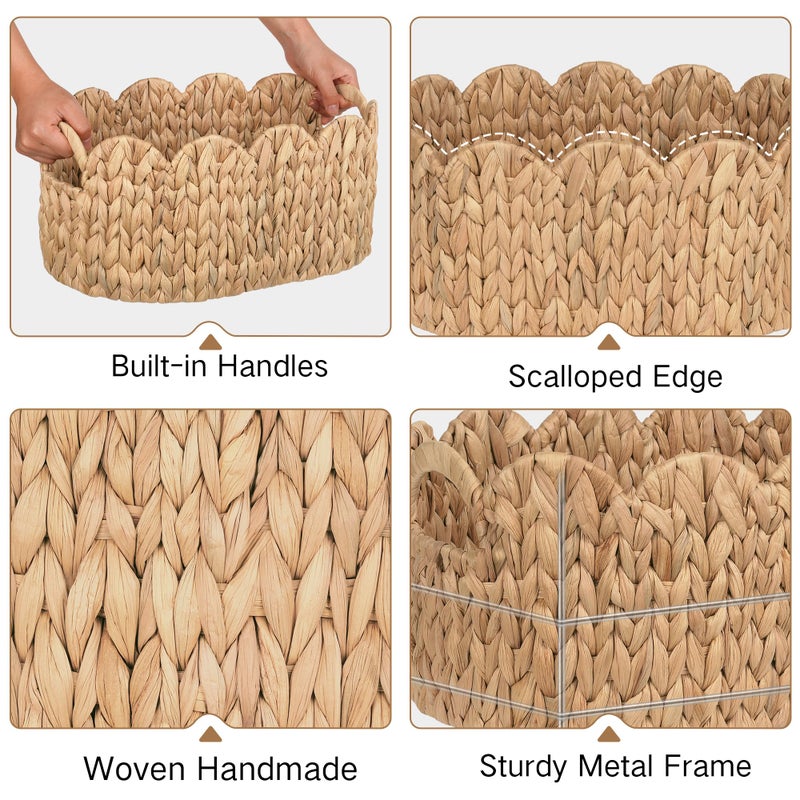 iEGrow Scalloped Wicker Basket, Set of 2 Hand-Woven Natural Rattan Baskets with Built-in Handles, Water Hyacinth Storage Oval Cute Baby Baskets for Nursery, Organizing, Decor and Shelves - Image 5