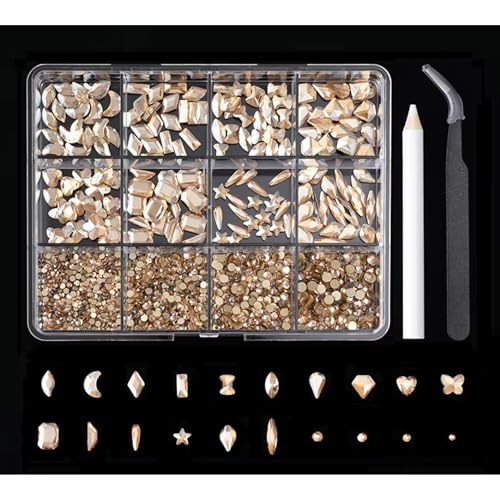 INOG Mix Styles Nail Rhinestones – Flat Back Nail Charms and Crystal Stones for Acrylic Nails – Multi-Shape and Multi-Size Nail Art Decorations for DIY Manicure and Salon Use (Champagne) - Image 1
