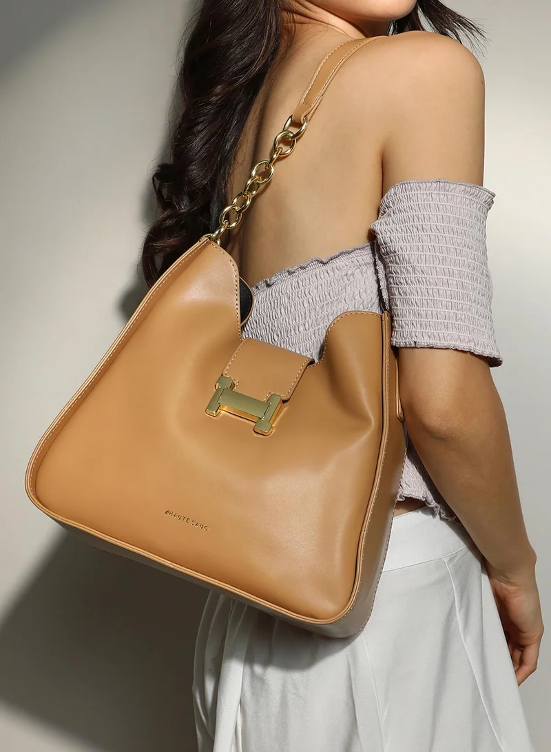 Haute Sauce  Women's The Monogram Shoulder Bag - Camel Brown for Women | Best Price UAE